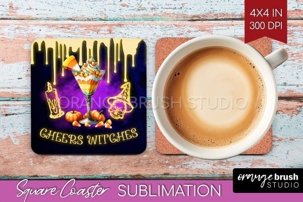 Neon Halloween Square Coaster - Cocktail Coaster Sublimation For Cheap