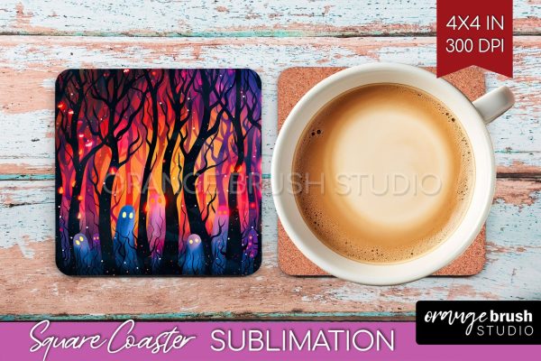 Neon Halloween Coasters - Spooky Square Coaster Sublimation For Sale