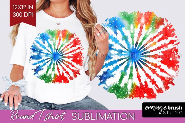 Tie Dye Christmas T shirt Background Round Sublimation Hot on Sale