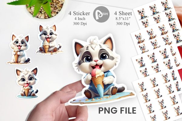 Sticker Ice Cream Cat Sale
