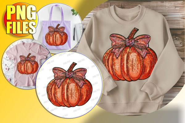 Coquette Bow Pumpkin Sublimation Design - Halloween Fall PNG on Sale