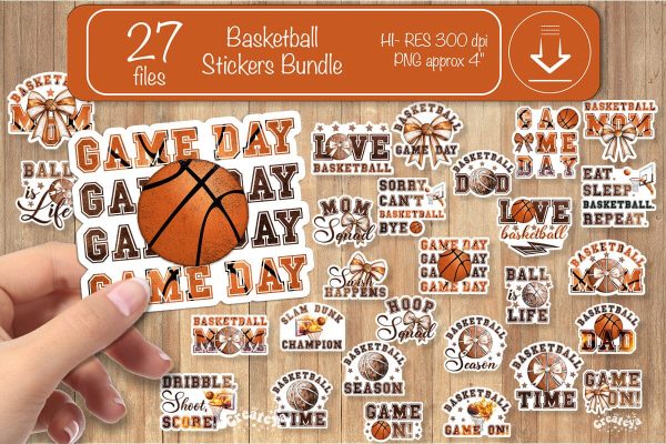 Basketball Stickers Bundle PNG printable stickers Print and cut stickers For Discount