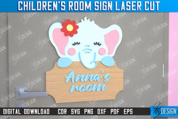 Children s Room Sign | Door Sign | Nursery Name Sign | Elephant Design | CNC File Cheap