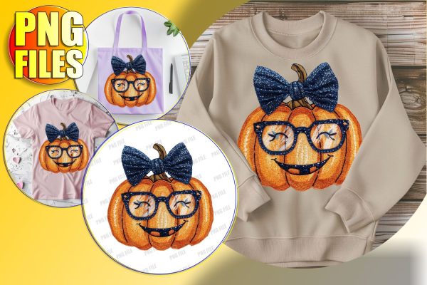 Whimsical Halloween Pumpkin with Glitter Bow Sublimation For Sale
