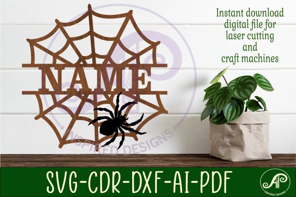 Spider web name sign svg laser cut file Sale