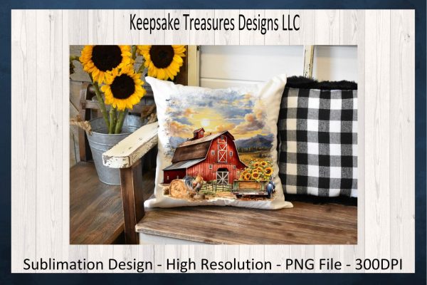 Sunflower Rustic Red Barn Farm Theme, Sublimation PNG Design Online - Image 2