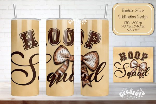 Basketball Tumbler wrap Hoop Squad Basketball Bow Seamless 20oz Skinny Tumbler Wrap PNG Retro Sublimation Design Discount