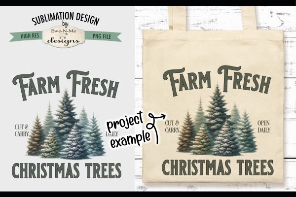 Farm Fresh Christmas Trees Sublimation Design | Vintage Sign PNG Sale - Image 3