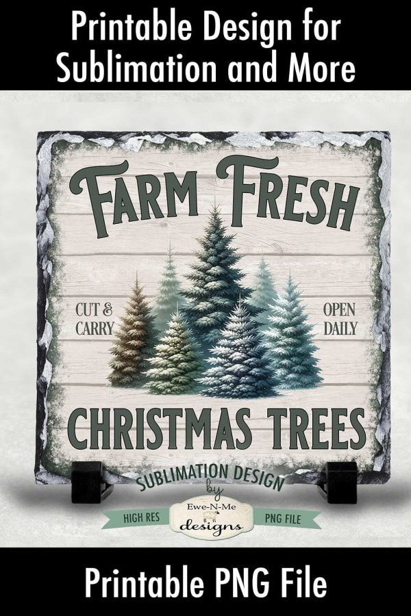 Farm Fresh Christmas Trees Sublimation Design | Vintage Sign PNG Sale - Image 5