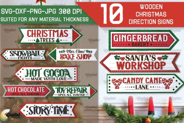 3D Christmas direction Signs Laser Cut Bundle. Xmas SVG Hot on Sale