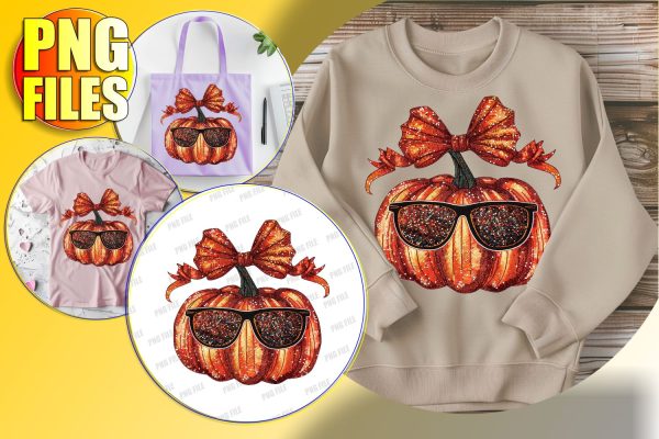 Spooky Fall Pumpkin with Bow for Halloween PNG Design on Sale