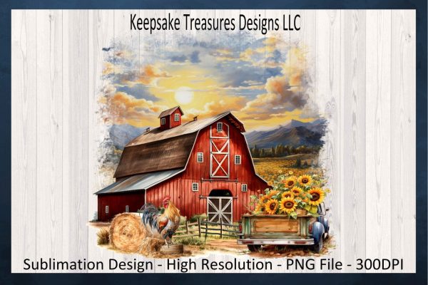 Sunflower Rustic Red Barn Farm Theme, Sublimation PNG Design Online - Image 5