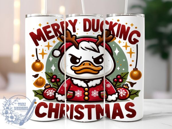 Merry Ducking Christmas, Sarcastic Duck, Tumbler Design, Sublimation PNG, 20 oz Tumbler, Funny Christmas Gift, Holiday Drinkware, Quirky Holiday Decor Online Hot Sale