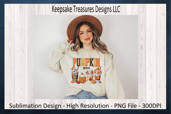 Pumpkin Spice Latte Drinks Fall Sublimation PNG Design Cheap