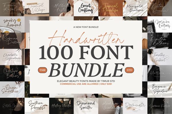 100 Handwittten Font Bundle Cheap