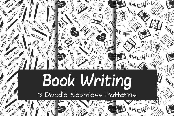 Book Writing Doodle Seamless Patterns JPG PNG EPS For Cheap