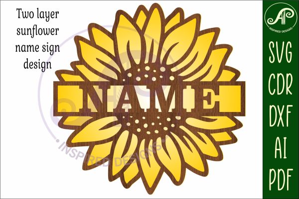 Sunflower two layer name sign svg laser cut file Discount - Image 3