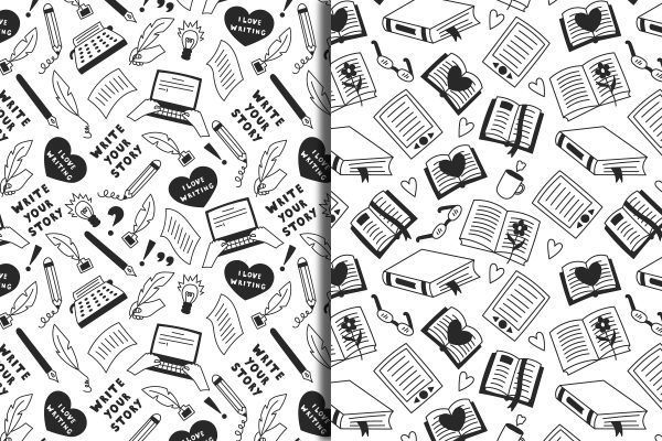 Book Writing Doodle Seamless Patterns JPG PNG EPS For Cheap - Image 2
