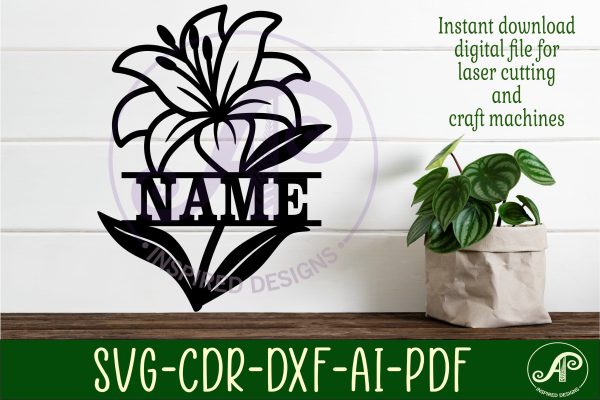Lily flower name sign svg laser cut file on Sale - Image 2