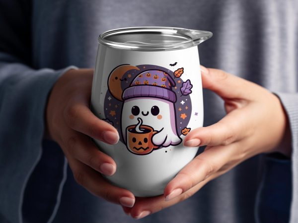 Ghost with Beanie and Pumpkin Mug Clipart Halloween Sublimation PNG on Sale - Image 5