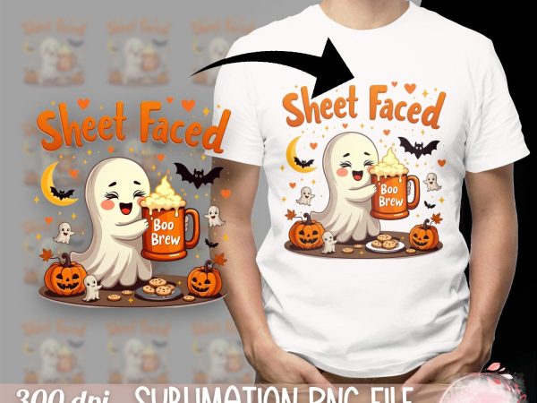 Cute Halloween Ghost Sublimation PNG, Boo Brew Digital Download, Kawaii Spooky Design PNG For Cheap