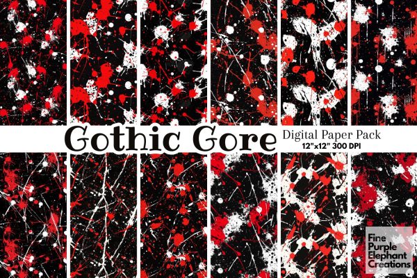 Red Black Abstract Splatter Digital Paper | Blood Halloween Horror Pattern Supply