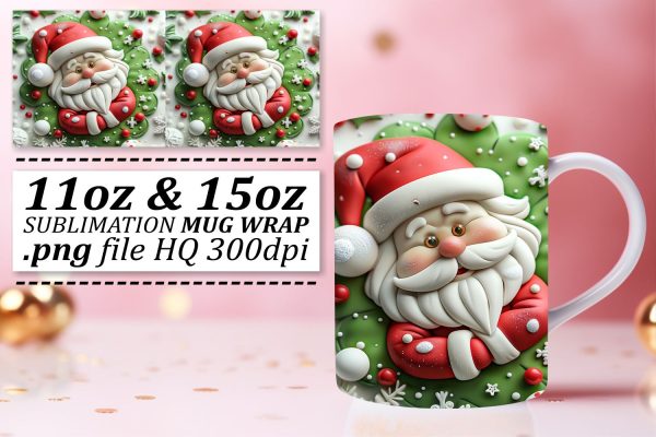 3D Santa Mug Wrap 11oz 15oz Christmas Holiday Design Online