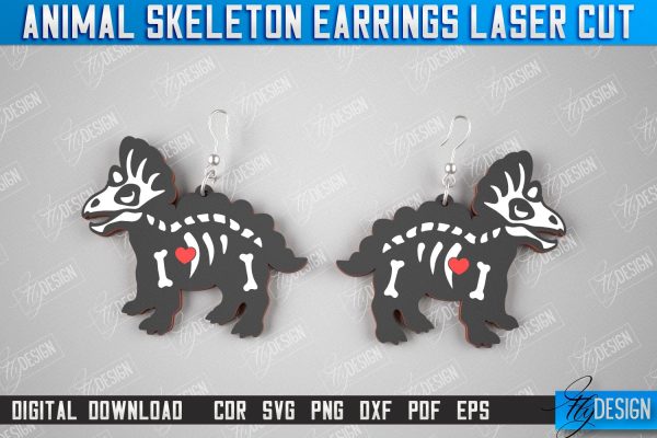 Triceratops Skeleton Earrings | Halloween Earrings | Jewelry Design | Bijoux Design | CNC Files For Sale