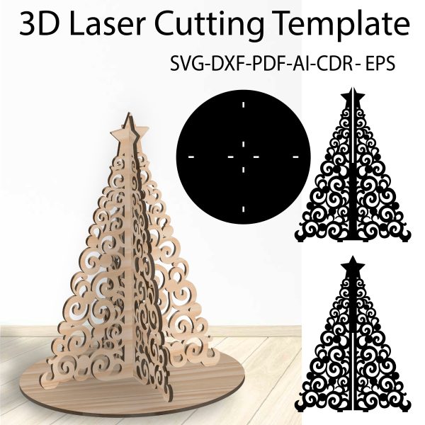 3D Christmas Tree SVG Laser Cutting Template Vector EPS, CDR Fashion