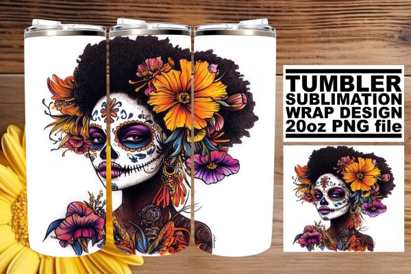 Artistic Sugar Skull Wrap – 20oz Watercolor Tumbler Art Online