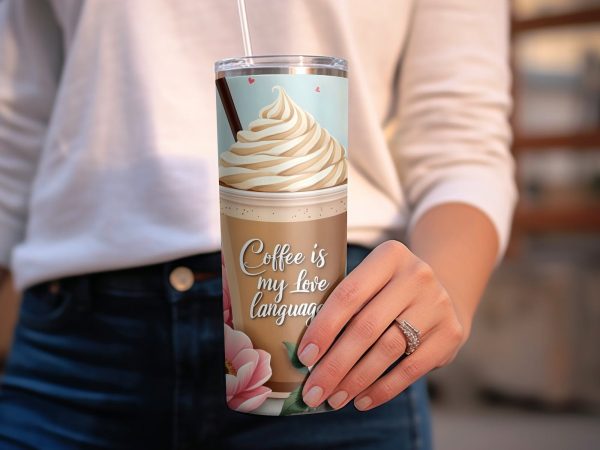 Coffee is my Love Language Tumbler wrap Sublimation PNG Online - Image 4