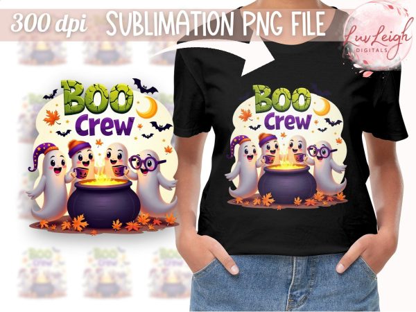 Halloween Boo Crew Sublimation PNG, Cute Ghosts Around Cauldron Online - Image 2