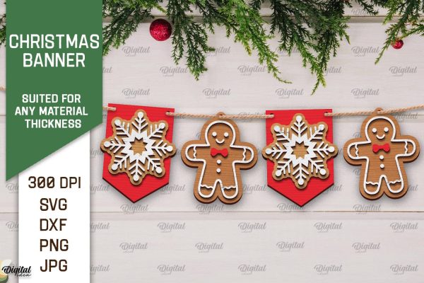Christmas Banners Laser Cut Bundle. Christmas Decoration SVG Discount - Image 5