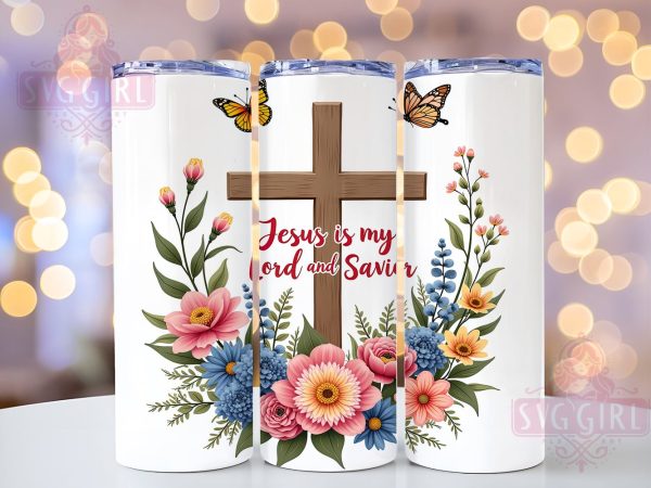Jesus Is My Lord Savior 20oz Tumbler Wrap Sublimation Design, Straight Tapered Tumbler Wrap, Faith Flowers Tumbler Png, Instant Digital Download Online now
