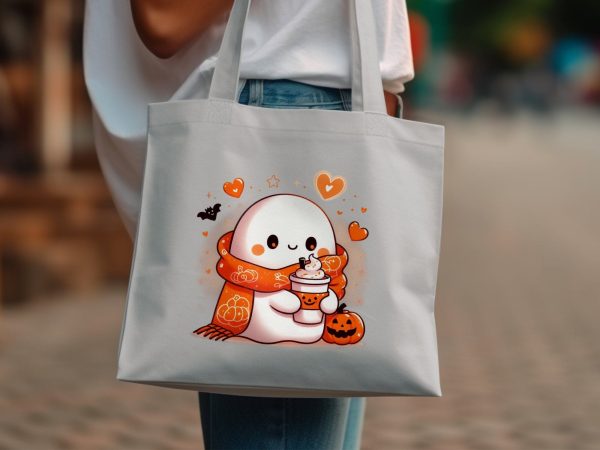 Halloween Ghost with Coffee Digital Sublimation PNG File, Spooky Halloween Online Sale - Image 3