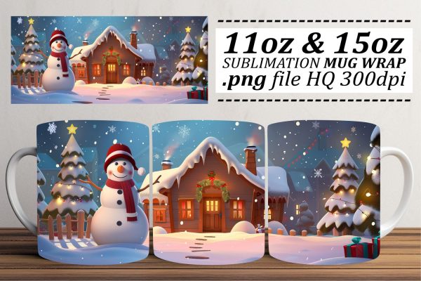 Festive Christmas Landscape Mug Wrap Sublimation - Fits 11oz & 15oz Mugs Online Hot Sale