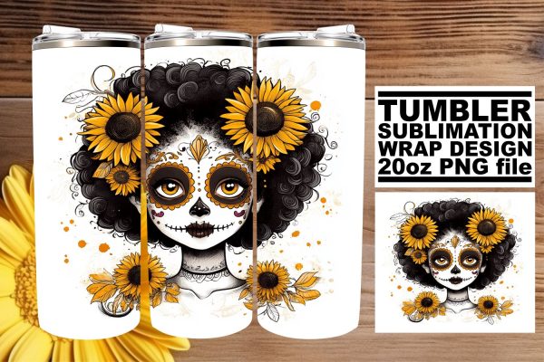Watercolor Muerta Tumbler Wrap – 20oz Halloween Art Online now
