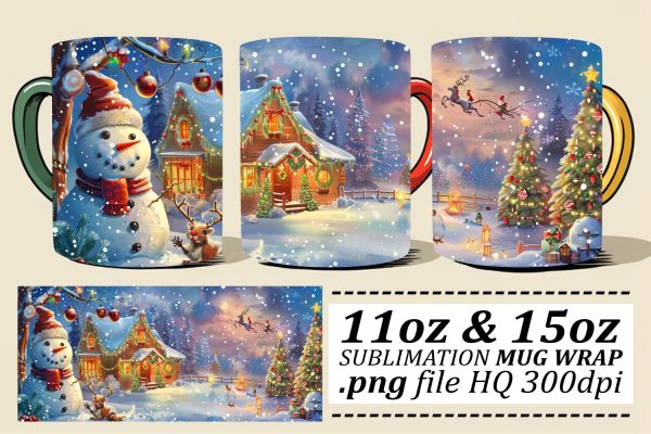 Christmas Wonderland Mug Wrap Sublimation - Winter Design 11oz & 15oz Fashion