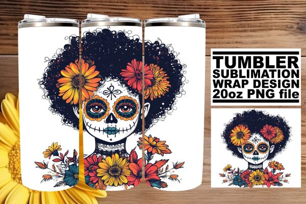 Beautiful Sugar Skull Tumbler Wrap – 20oz Watercolor Online now