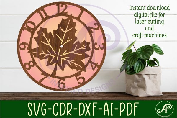 Maple leaf wall clock laser cut files, SVG file. For Discount