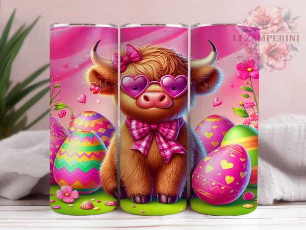 Highland Cow Easter 20oz Tumbler Wrap PNG, Egg Easter Tumbler PNG Sublimation Design, Straight & Tapered Tumbler Wrap, Instant Digital Download Sale