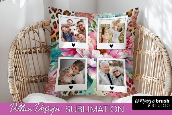 Flowers Photo Frame Pillow Sublimation - Add Your Picture Hot on Sale