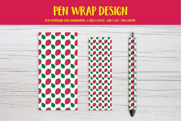 Strawberry Pen Wrap Sublimation or Waterslide Design PNG Online now