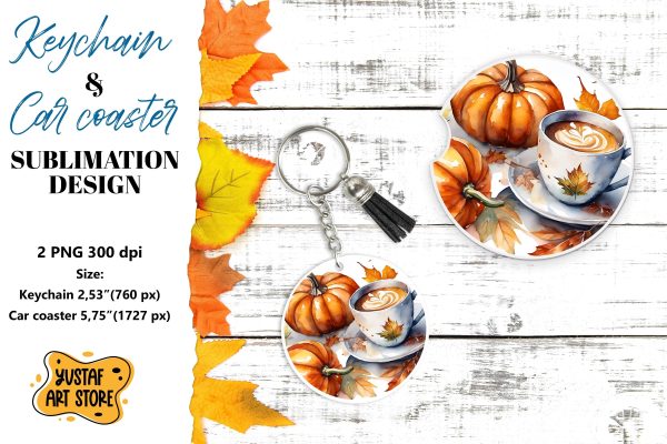Fall Keychain. Fall Car coaster sublimation design Sale