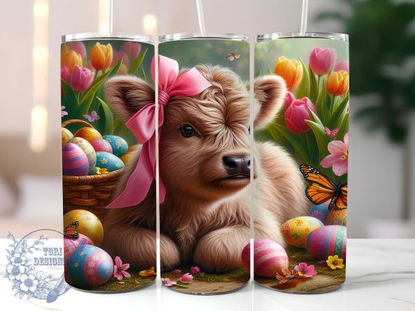 Highland Cow Easter 20oz Skinny Tumbler PNG, Cute Easter Tumbler Sublimation Wrap, Straight & Tapered Tumbler Wrap, Instant Digital Download Online now