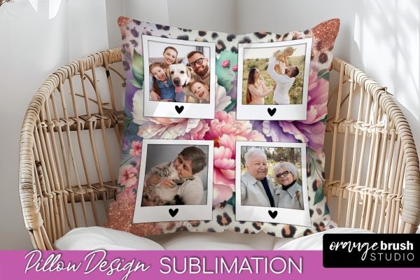 Flowers Photo Frame Pillow Sublimation - Add Your Picture Hot on Sale