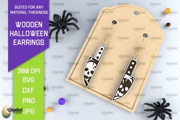 Halloween Wooden Earrings Laser Cut. Halloween Earrings SVG For Sale