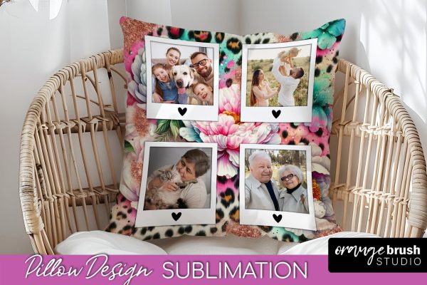 Flowers Photo Frame Pillow Sublimation - Add Your Picture Hot on Sale