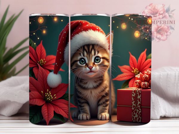 Kitten Christmas 20oz Tumbler Wrap PNG, Cute Kitten Tumbler PNG Sublimation Design, Straight & Tapered Tumbler Wrap, Instant Digital Download Online Hot Sale