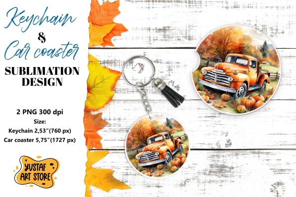 Fall Keychain. Fall Car coaster sublimation design For Cheap